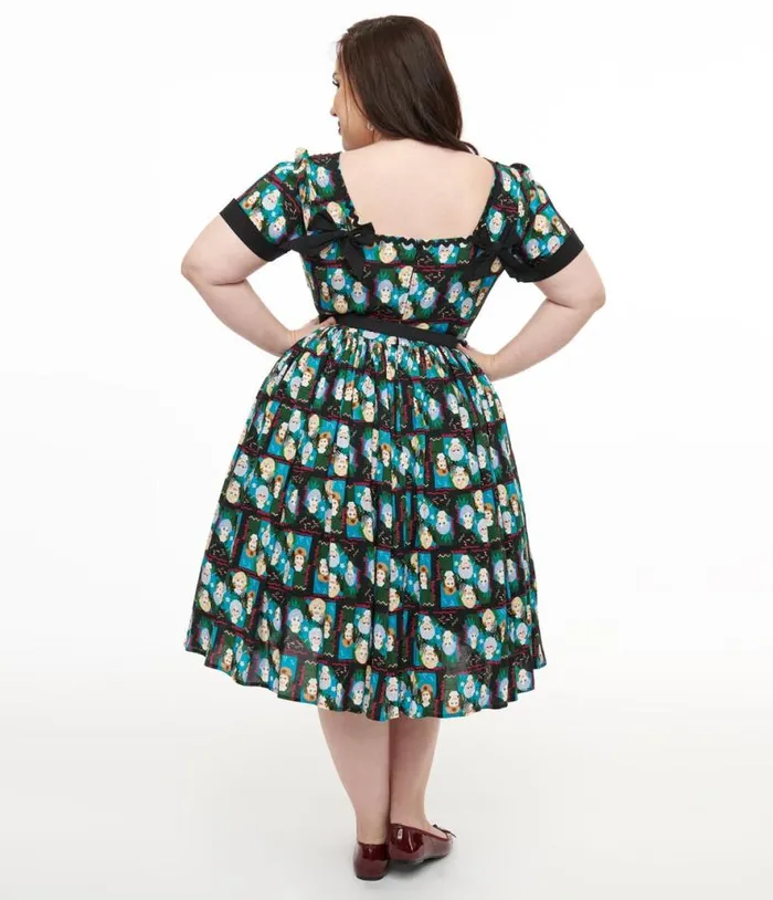 The Golden Girls X Plus Size Black and Blue The Golden Girls Print Swing Dress DressesPlus Unique Vintage Swing