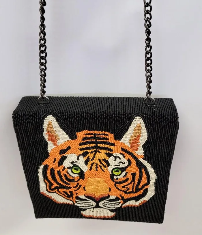 Tiger Beaded Leatherette Crossbody Bag Accessories Unique Vintage Novelty Bags Tiger Beaded Leatherette Crossbody Bag Accessories Unique Vintage Novelty Bags