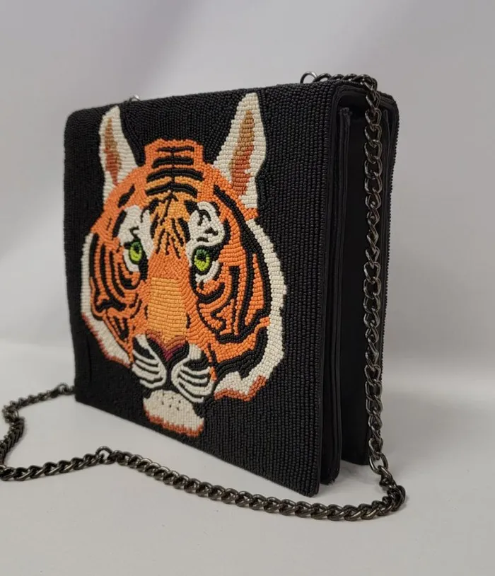 Tiger Beaded Leatherette Crossbody Bag Accessories Unique Vintage Novelty Bags