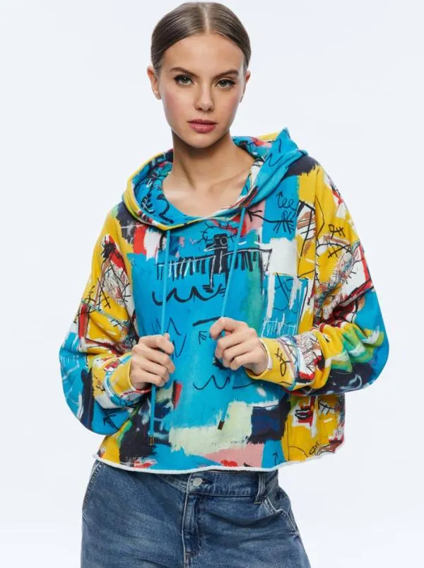 Tops Women Alice Olivia AO X BASQUIAT SUNNY CROPPED HOODIE Untitled