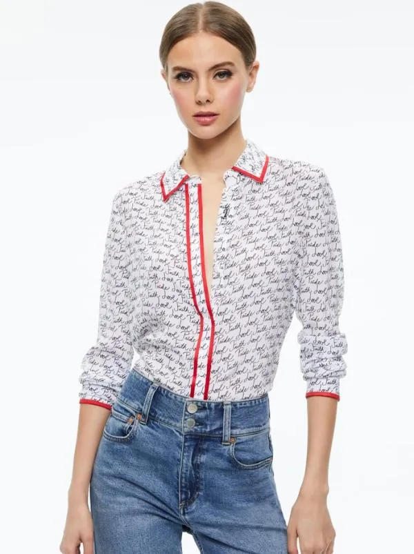 Tops Women Alice Olivia AO X LELE PONS LOVE WILLA BLOUSE Faith