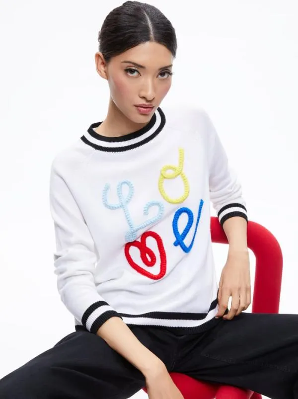 Tops Women Alice Olivia ALBINA LOVE PULLOVER Soft Whiteblack