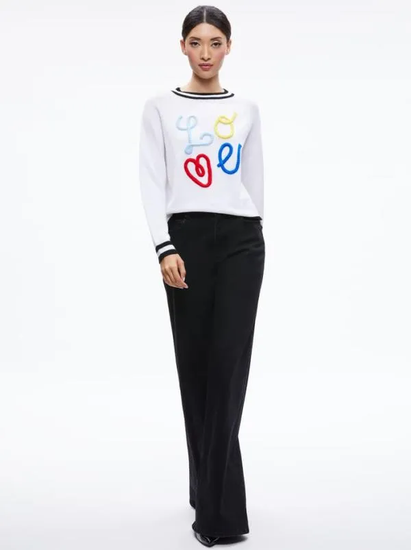 Tops Women Alice Olivia ALBINA LOVE PULLOVER Soft Whiteblack