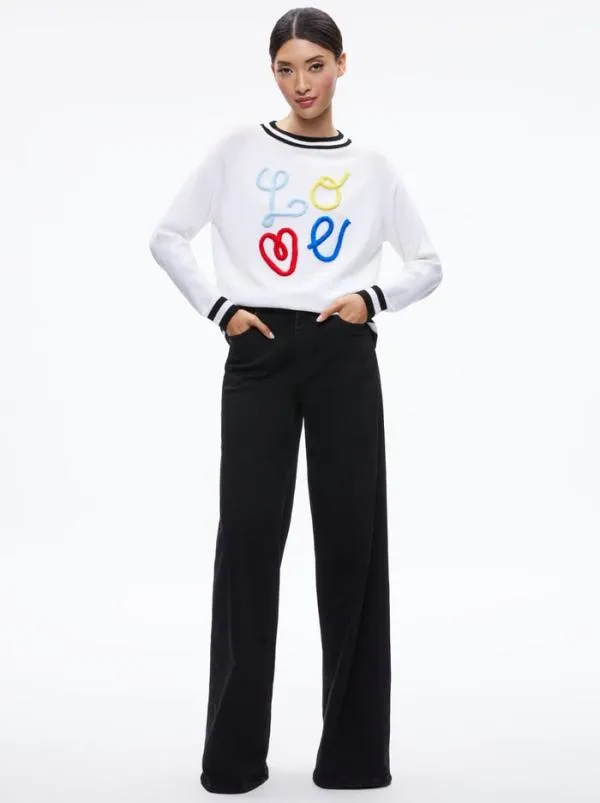 Tops Women Alice Olivia ALBINA LOVE PULLOVER Soft Whiteblack