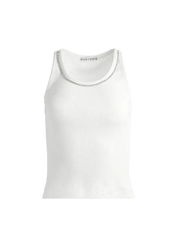 Tops Women Alice Olivia ALLEN EMBELLISHED NECK TANK TOP Off White