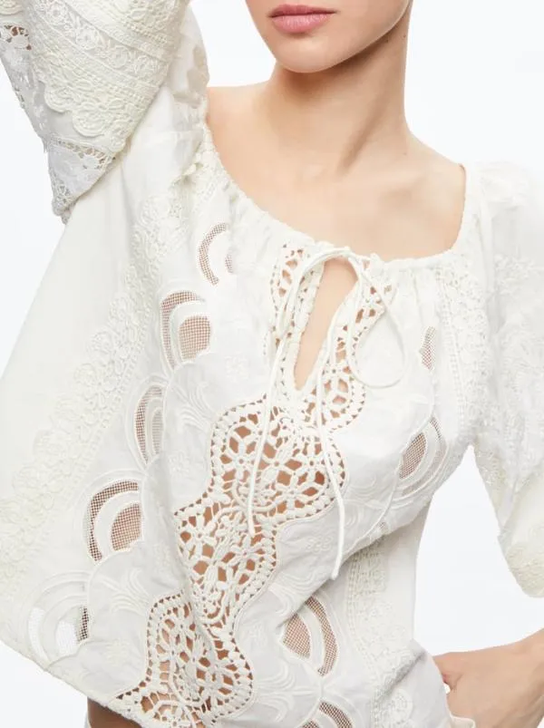 Tops Women Alice Olivia ALTA EMBROIDERED OFF THE SHOULDER BLOUSE Ecru