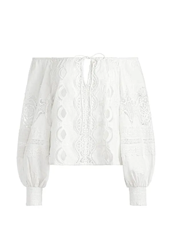 Tops Women Alice Olivia ALTA EMBROIDERED OFF THE SHOULDER BLOUSE Ecru