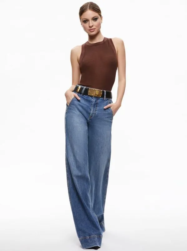 Tops Women Alice Olivia ANGELINA CREWNECK TANK Toffee