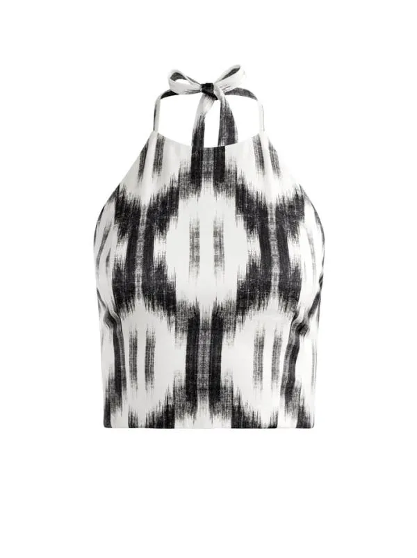Tops Women Alice Olivia ASH TIE NECK HALTER TOP Classic Ikat