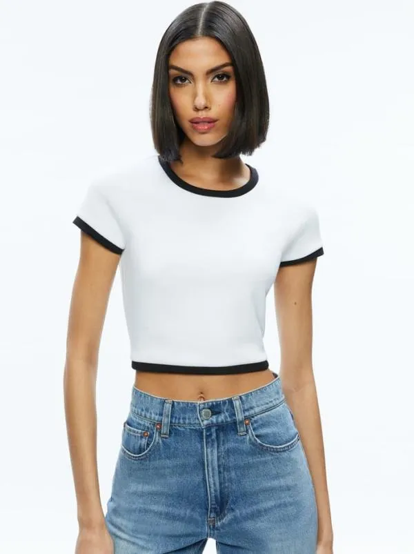 Tops Women Alice Olivia BABY TEE Off Whiteblack