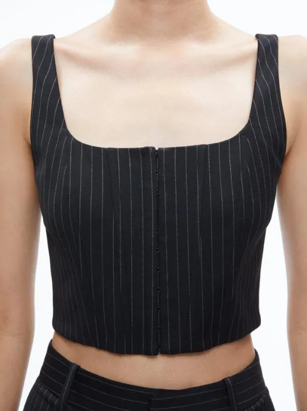 Tops Women Alice Olivia BRESLIN CORSET TOP Black Pinstripe