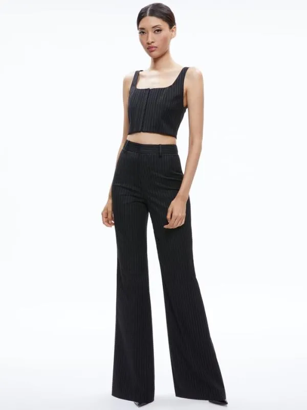 Tops Women Alice Olivia BRESLIN CORSET TOP Black Pinstripe