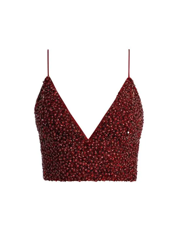 Tops Women Alice Olivia CARLI CRYSTAL EMBELLISHED BRA TOP Bordeaux