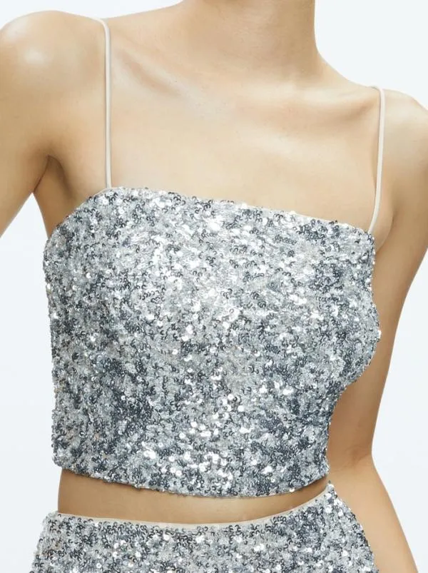 Tops Women Alice Olivia CERESI SEQUIN BANDEAU CROP TOP Champagnesilver