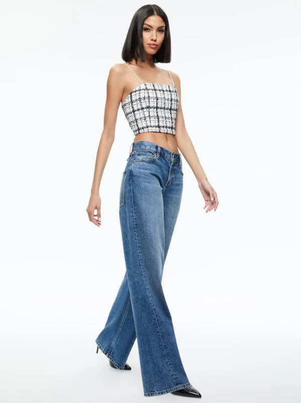 Tops Women Alice Olivia CERESI TWEED CROP TOP Off Whiteblack