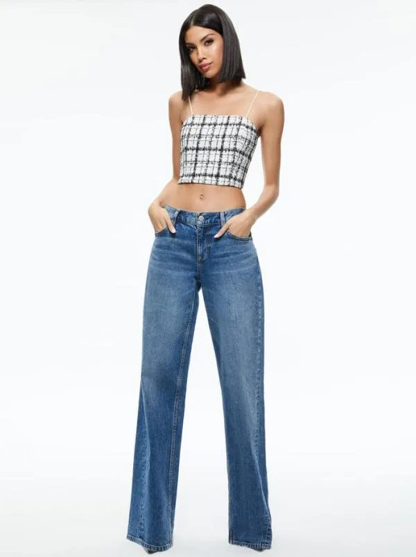 Tops Women Alice Olivia CERESI TWEED CROP TOP Off Whiteblack