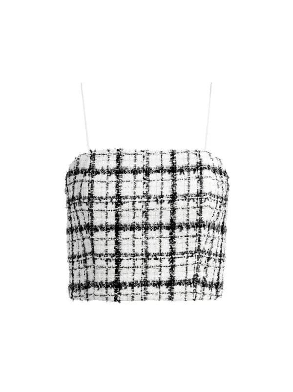 Tops Women Alice Olivia CERESI TWEED CROP TOP Off Whiteblack
