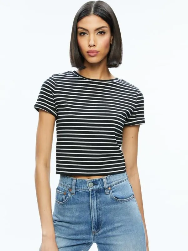 Tops Women Alice Olivia CINDY CLASSIC CROPPED TEE Blackoff White Stripe