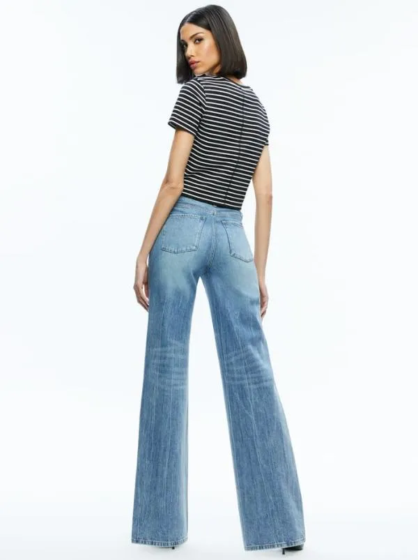 Tops Women Alice Olivia CINDY CLASSIC CROPPED TEE Blackoff White Stripe