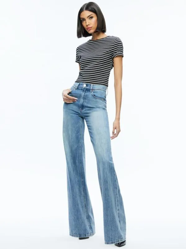 Tops Women Alice Olivia CINDY CLASSIC CROPPED TEE Blackoff White Stripe
