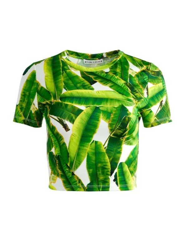 Tops Women Alice Olivia CINDY PICKLEBALL CROPPED TEE Sun Palm Off White