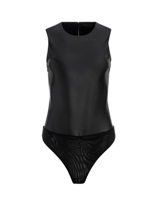 Tops Women Alice Olivia CLARINDA VEGAN LEATHER BODYSUIT Black