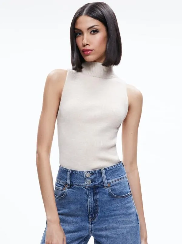 Tops Women Alice Olivia DARCEY TURTLENECK SWEATER TANK Almond Heather