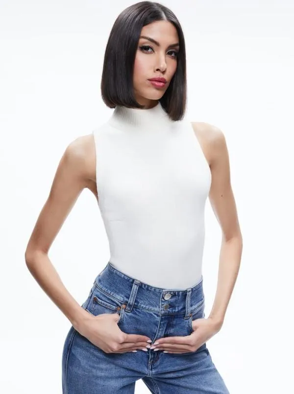 Tops Women Alice Olivia DARCEY TURTLENECK SWEATER TANK Ecru