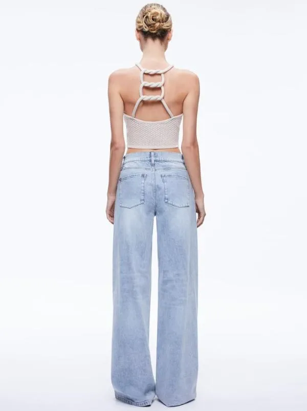 Tops Women Alice Olivia DARIA POINETELLE CORD BACK HALTER TOP Sand
