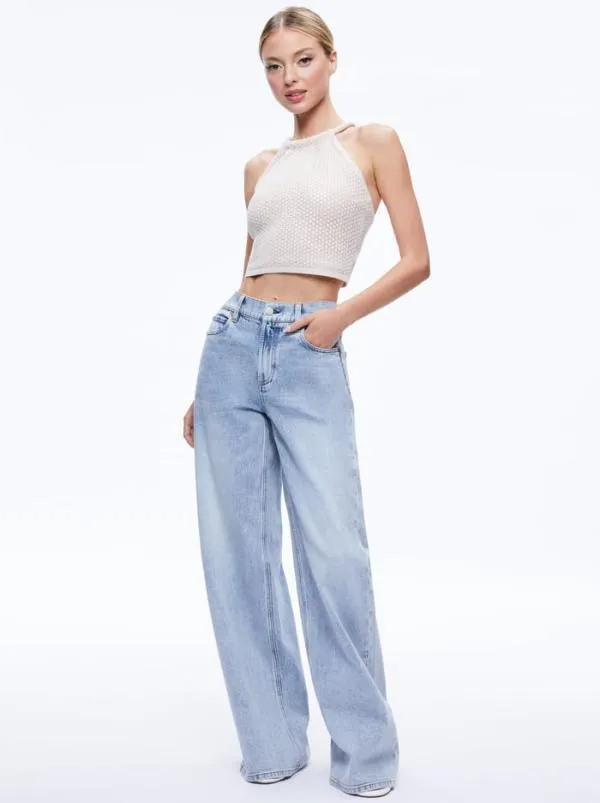 Tops Women Alice Olivia DARIA POINETELLE CORD BACK HALTER TOP Sand
