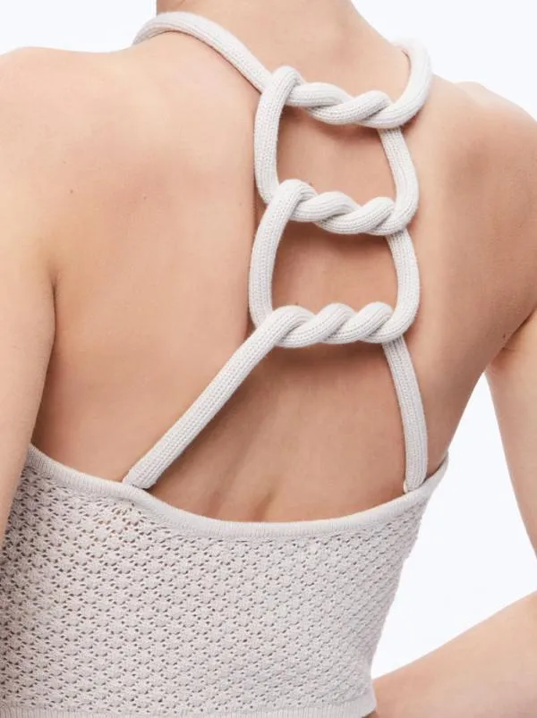 Tops Women Alice Olivia DARIA POINETELLE CORD BACK HALTER TOP Sand