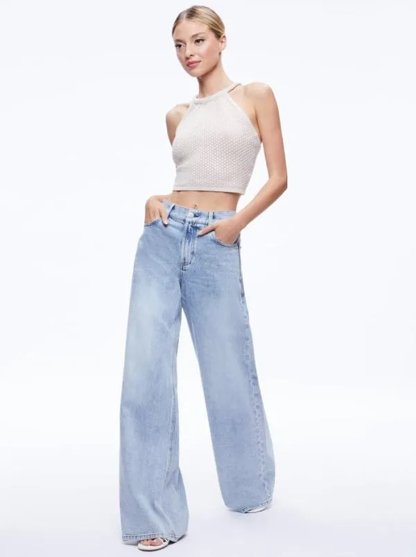 Tops Women Alice Olivia DARIA POINETELLE CORD BACK HALTER TOP Sand