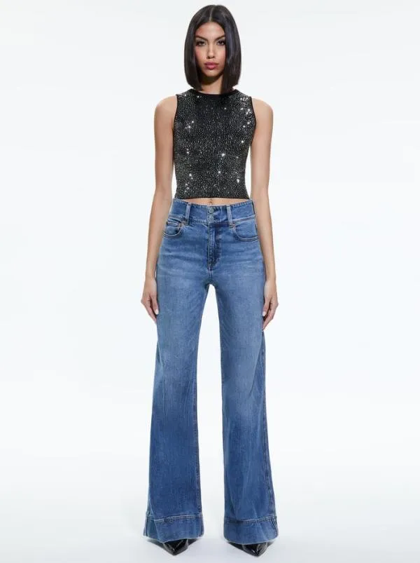 Tops Women Alice Olivia DARINA EMBELLISHED CROPPED TANK Blackgunmetal