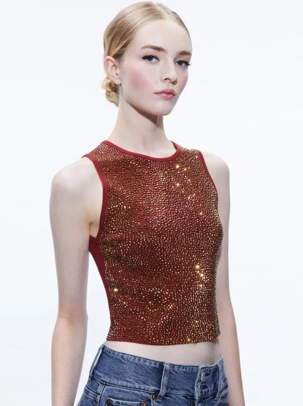 Tops Women Alice Olivia DARINA EMBELLISHED CROPPED TANK Bordeauxgold