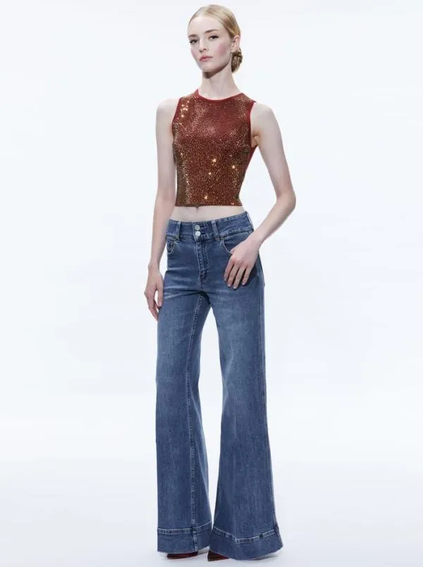 Tops Women Alice Olivia DARINA EMBELLISHED CROPPED TANK Bordeauxgold
