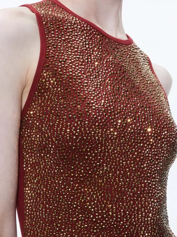 Tops Women Alice Olivia DARINA EMBELLISHED CROPPED TANK Bordeauxgold