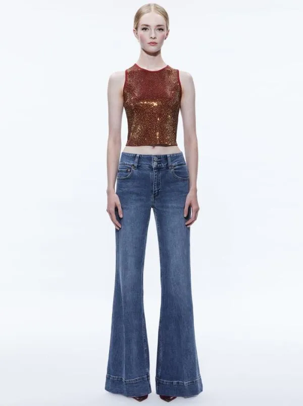 Tops Women Alice Olivia DARINA EMBELLISHED CROPPED TANK Bordeauxgold