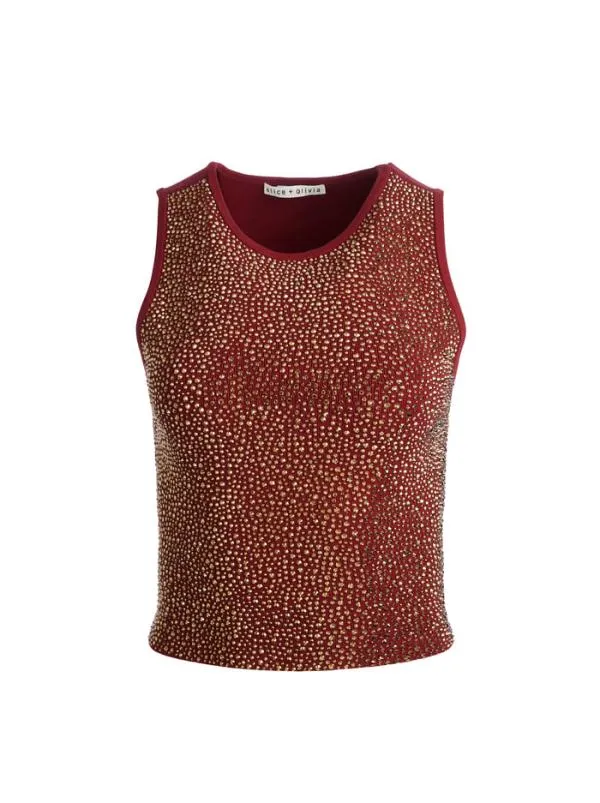 Tops Women Alice Olivia DARINA EMBELLISHED CROPPED TANK Bordeauxgold