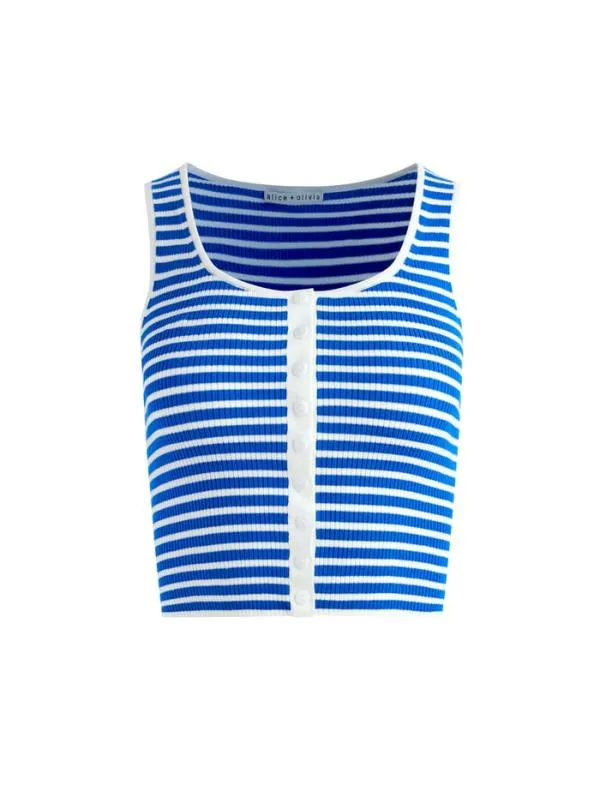 Tops Women Alice Olivia DARYN BUTTON FRONT CROPPED TANK Whitesapphire