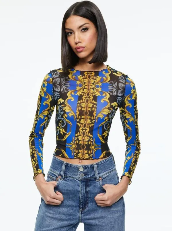Tops Women Alice Olivia DELAINA LONG SLEEVE TOP Regal Romance Sapphire