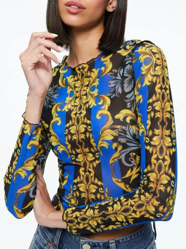 Tops Women Alice Olivia DELAINA LONG SLEEVE TOP Regal Romance Sapphire