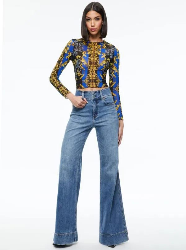 Tops Women Alice Olivia DELAINA LONG SLEEVE TOP Regal Romance Sapphire