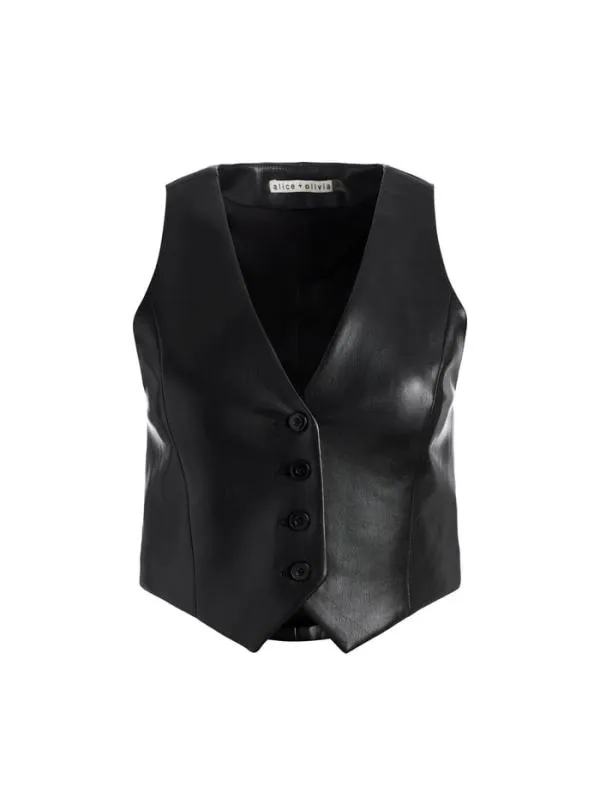 Tops Women Alice Olivia DONNA VEGAN LEATHER VEST Black