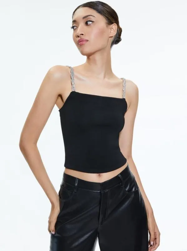 Tops Women Alice Olivia DRINA EMBELLISHED STRAP TANK Black