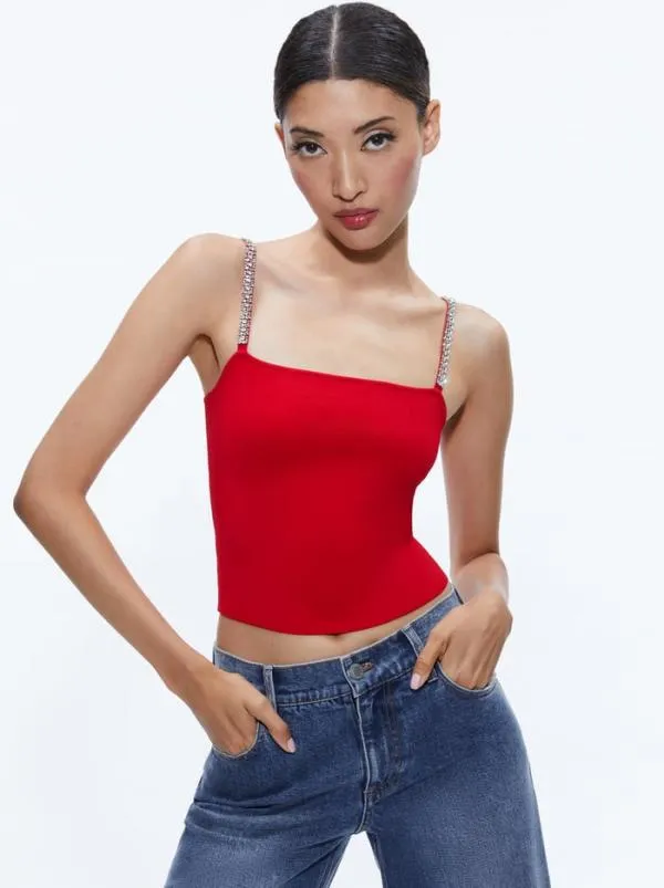 Tops Women Alice Olivia DRINA EMBELLISHED STRAP TANK Perfect Ruby