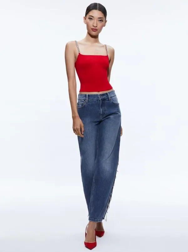 Tops Women Alice Olivia DRINA EMBELLISHED STRAP TANK Perfect Ruby
