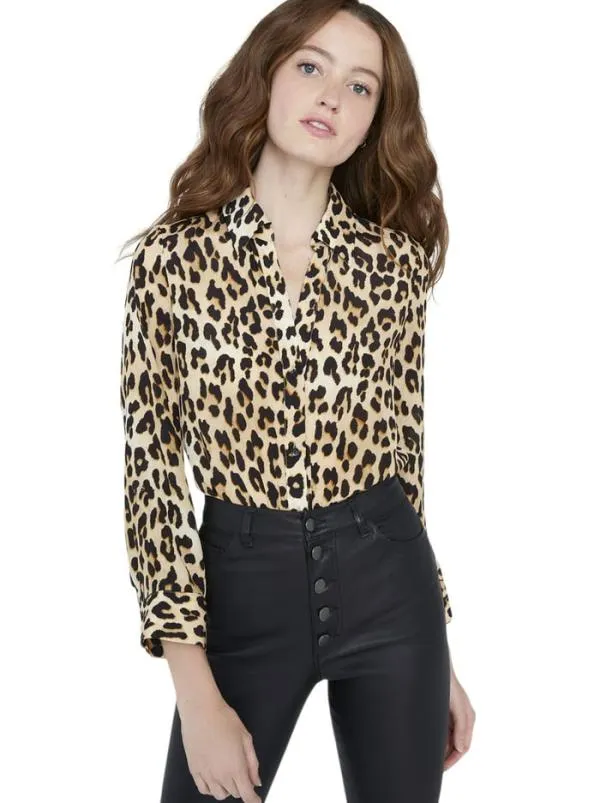 Tops Women Alice Olivia ELOISE BUTTON DOWN LEOPARD BLOUSE Spotted Leopard Multi