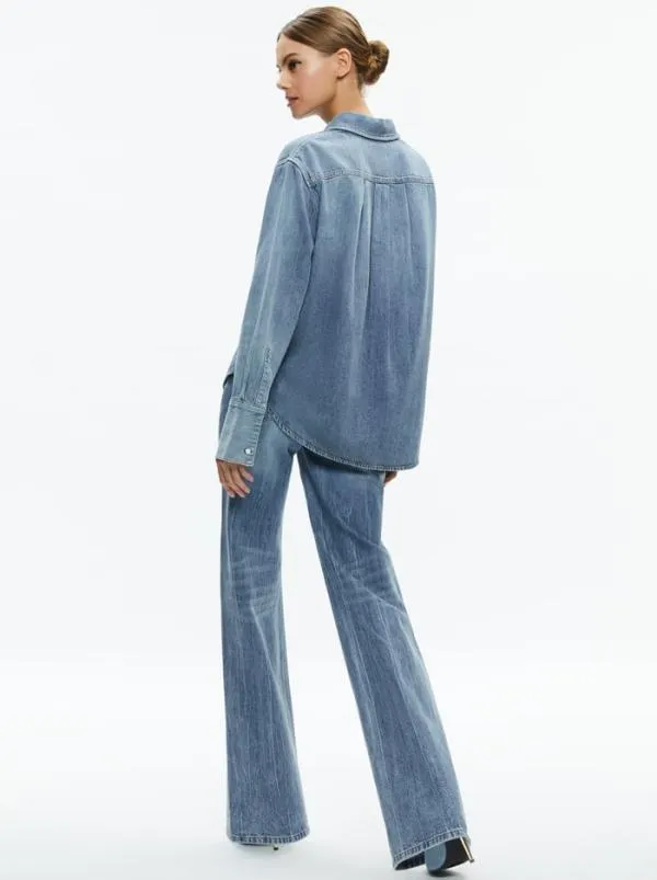 Tops Women Alice Olivia FINELY DENIM BUTTON DOWN Sadie Lt Vintage Blue