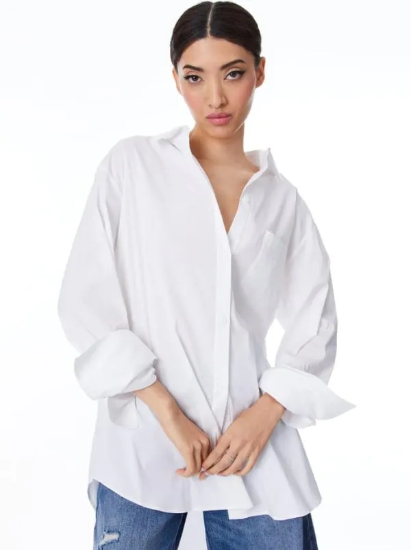 Tops Women Alice Olivia FINELY OVERSIZED LONG BUTTON DOWN SHIRT White