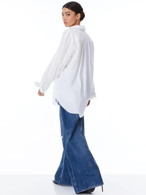 Tops Women Alice Olivia FINELY OVERSIZED LONG BUTTON DOWN SHIRT White
